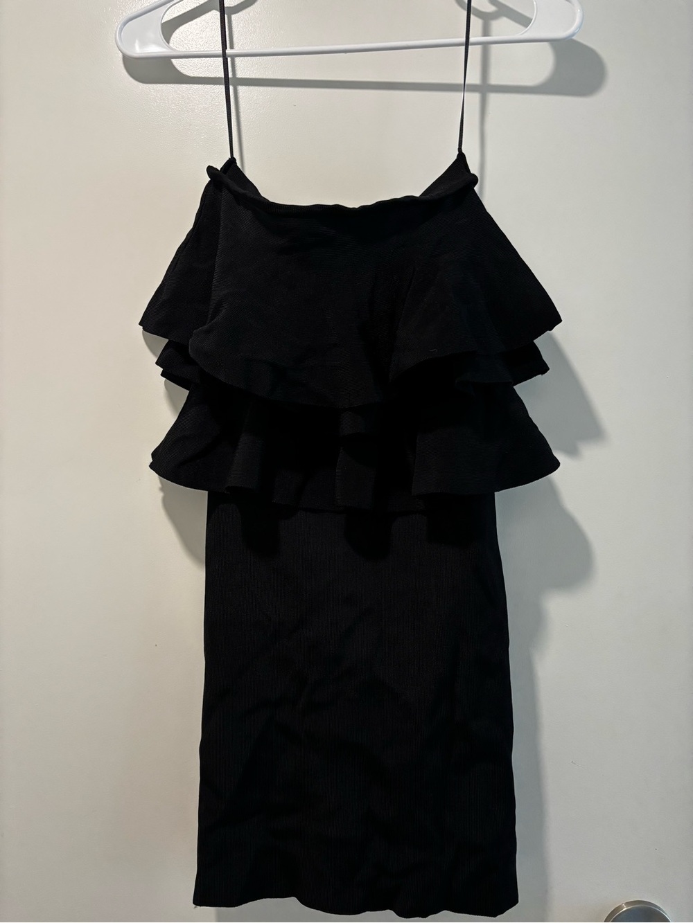 Zara Black Ruffle Mini Cocktail Dress, Strapless